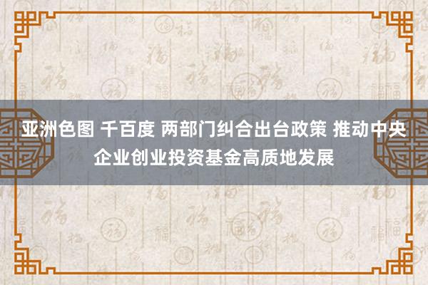 亚洲色图 千百度 两部门纠合出台政策 推动中央企业创业投资基金高质地发展