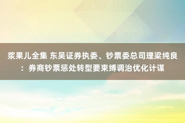 浆果儿全集 东吴证券执委、钞票委总司理梁纯良：券商钞票惩处转型要束缚调治优化计谋