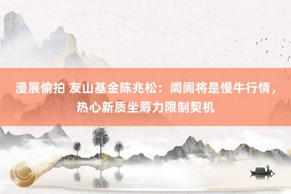 漫展偷拍 友山基金陈兆松：阛阓将是慢牛行情，热心新质坐蓐力限制契机